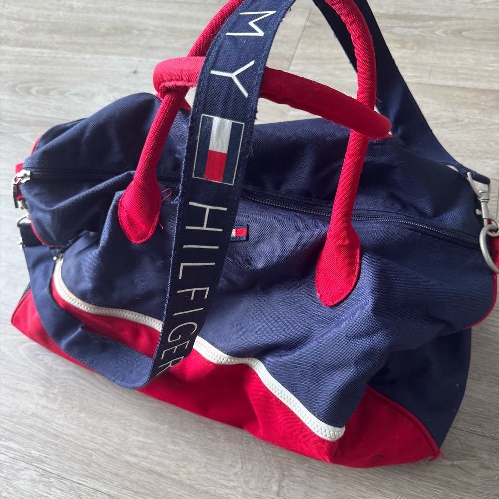 Tommy Hilfiger Blue and Red Duffel Bag